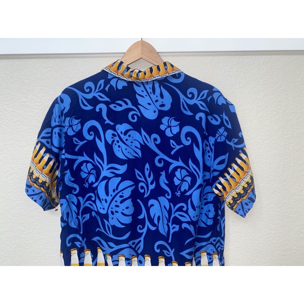 Corona Extra Hawaiian Shirt Men's L Blue Short Sleeve Hawaiian Camp Print - Picture 6 of 6